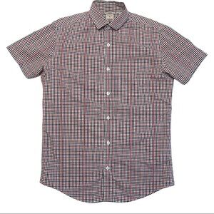 Tristan XL Red Blue Plaid Fitted Short Sleeve Casual Button Down Dress Shirt